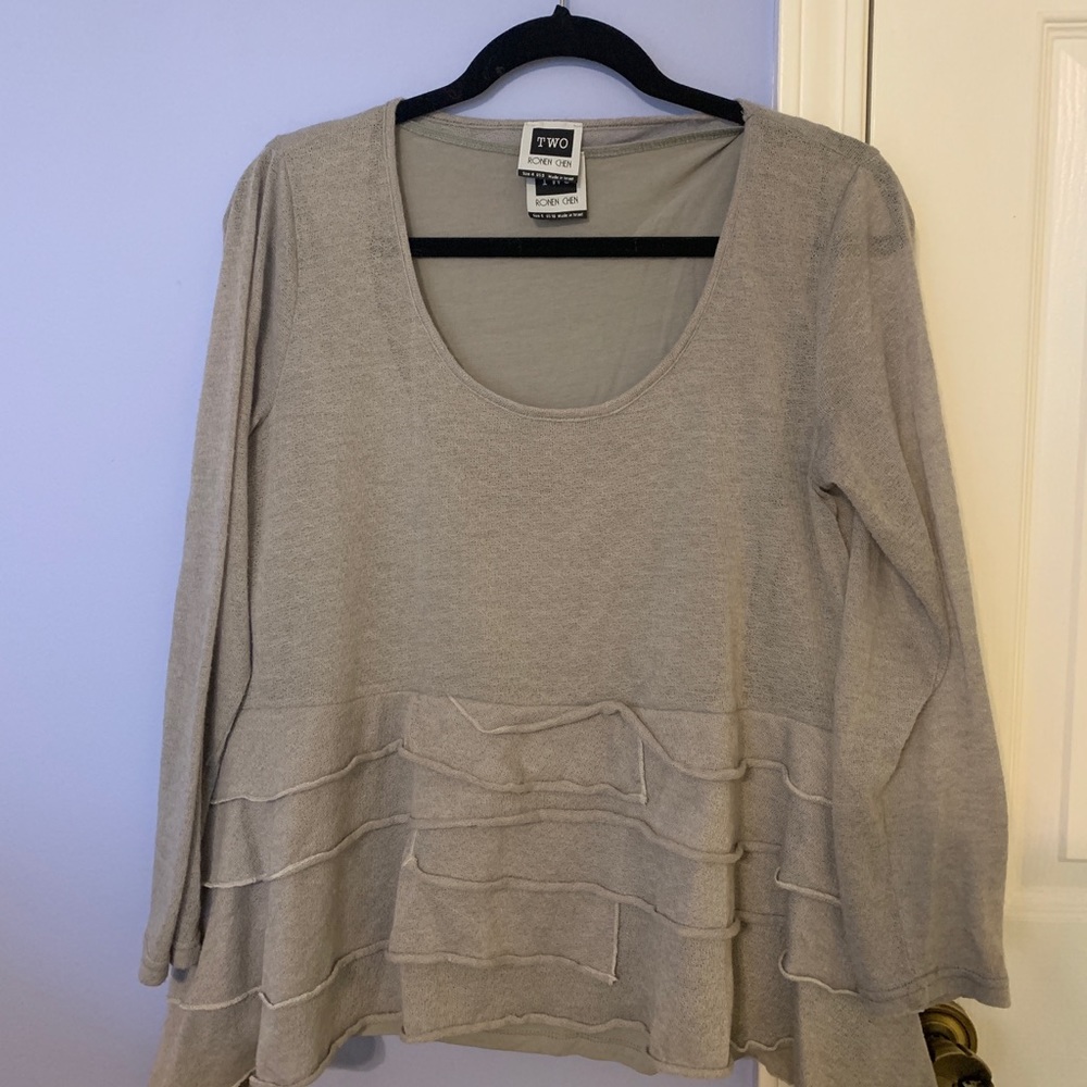 Gray sheer ruffle top